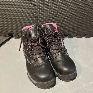 Women's Black and Pink Steel toe Boots
